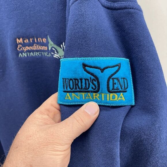Marine Expeditions Antarctica Navy Pullover Patches Worlds End Penguins Mens XL - Picture 5 of 8